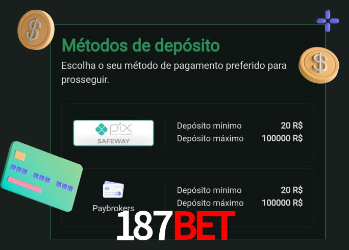 O cassino 187BET oferece uma grande variedade de métodos de pagamento